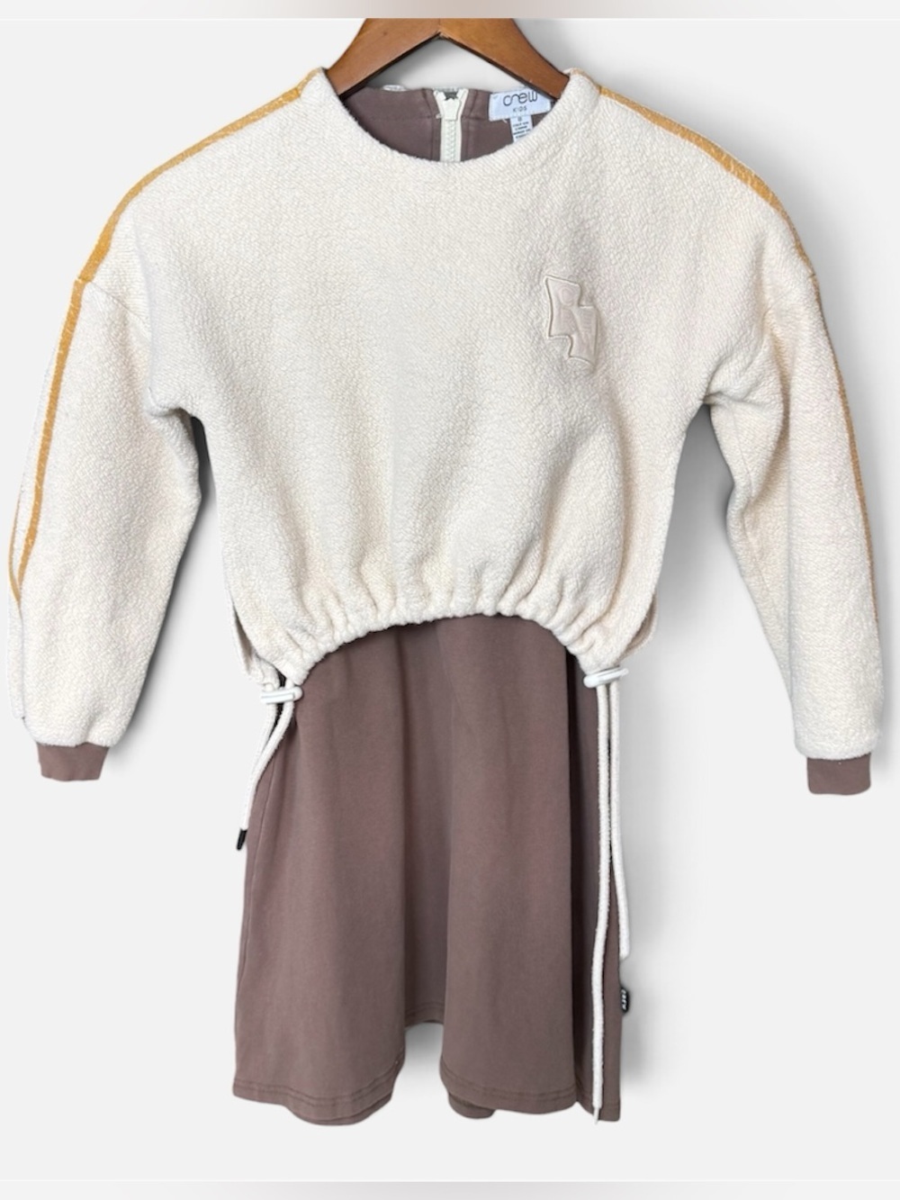 Crew Kids Sherpa Rib Stripe Drop Waist Hybrid Sweatshirt Dress Cozy Mauve Size 8